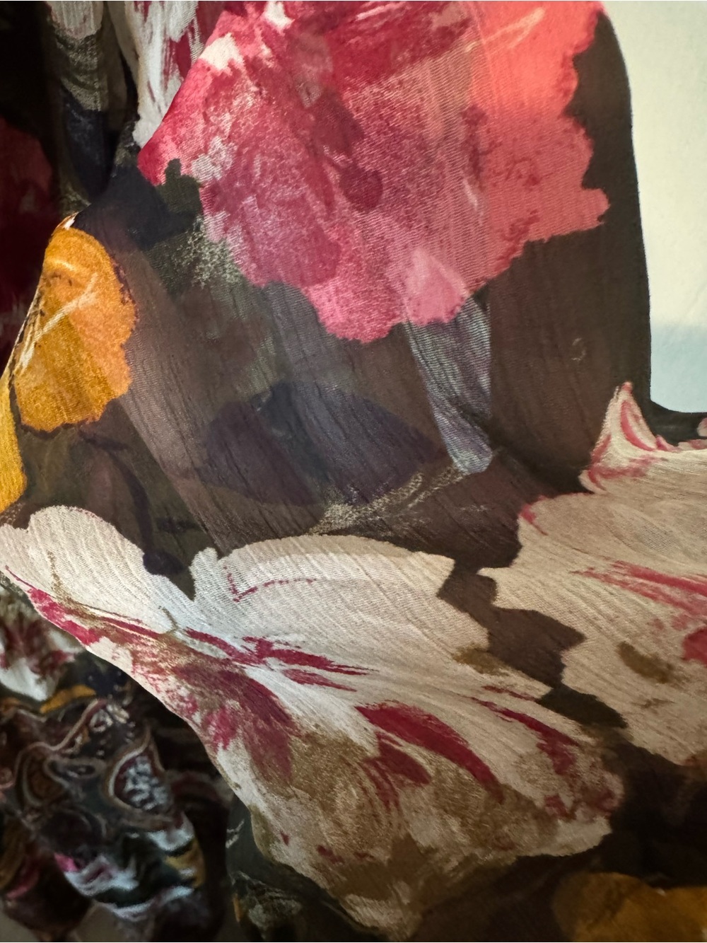 Olive Floral Tiered Maxi Dress with Pink & Yellow Blooms - Picture 5 of 7